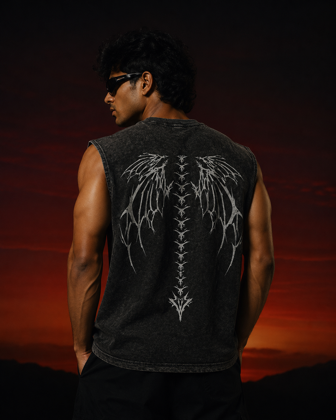 Dark Grey Acid-wash Sleeveless Tee- Void Seraph