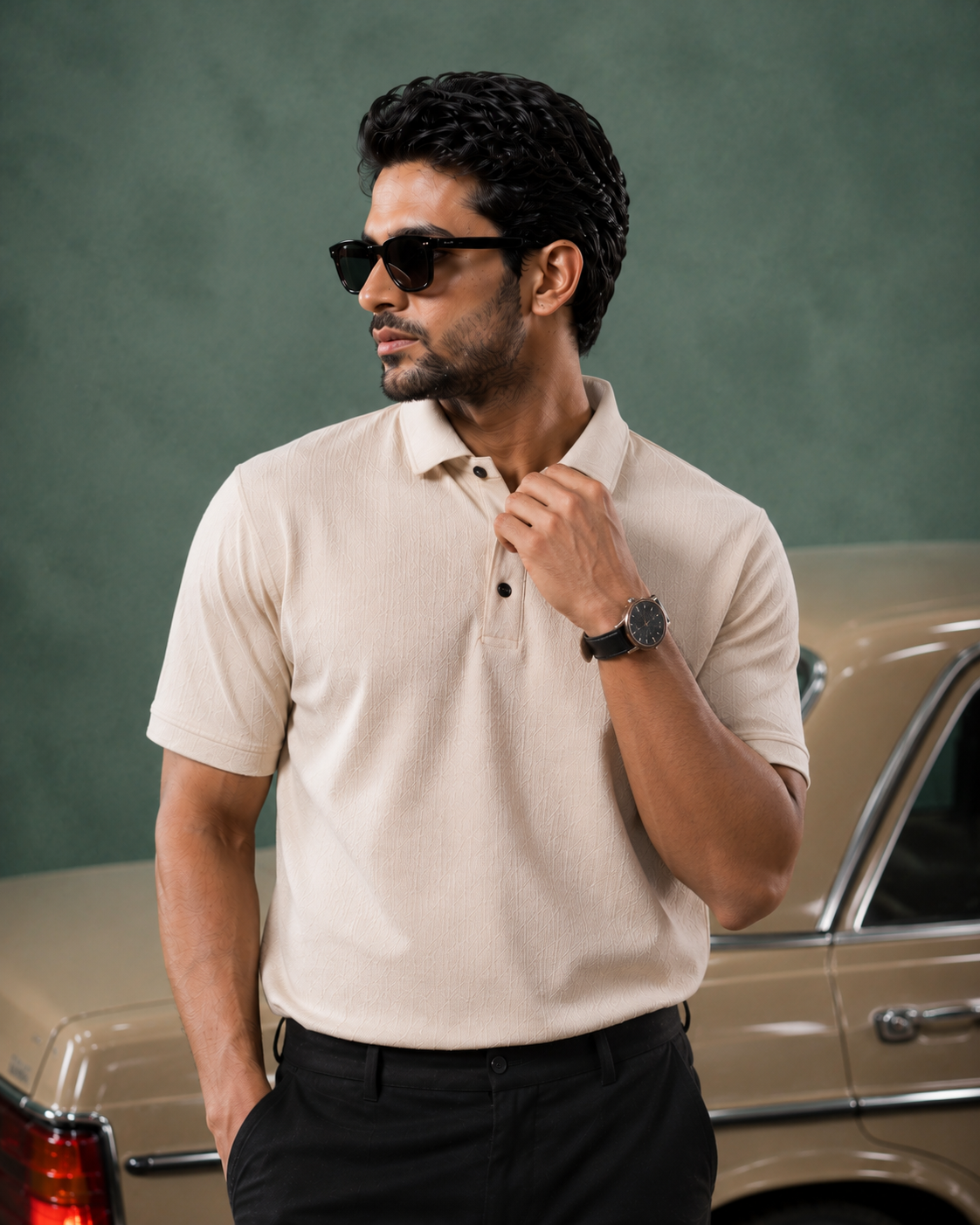 Light Beige Textured Polo