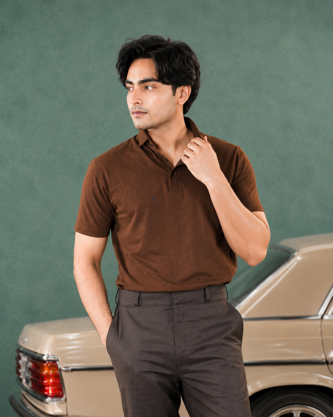 Chocolate Brown Textured Polo