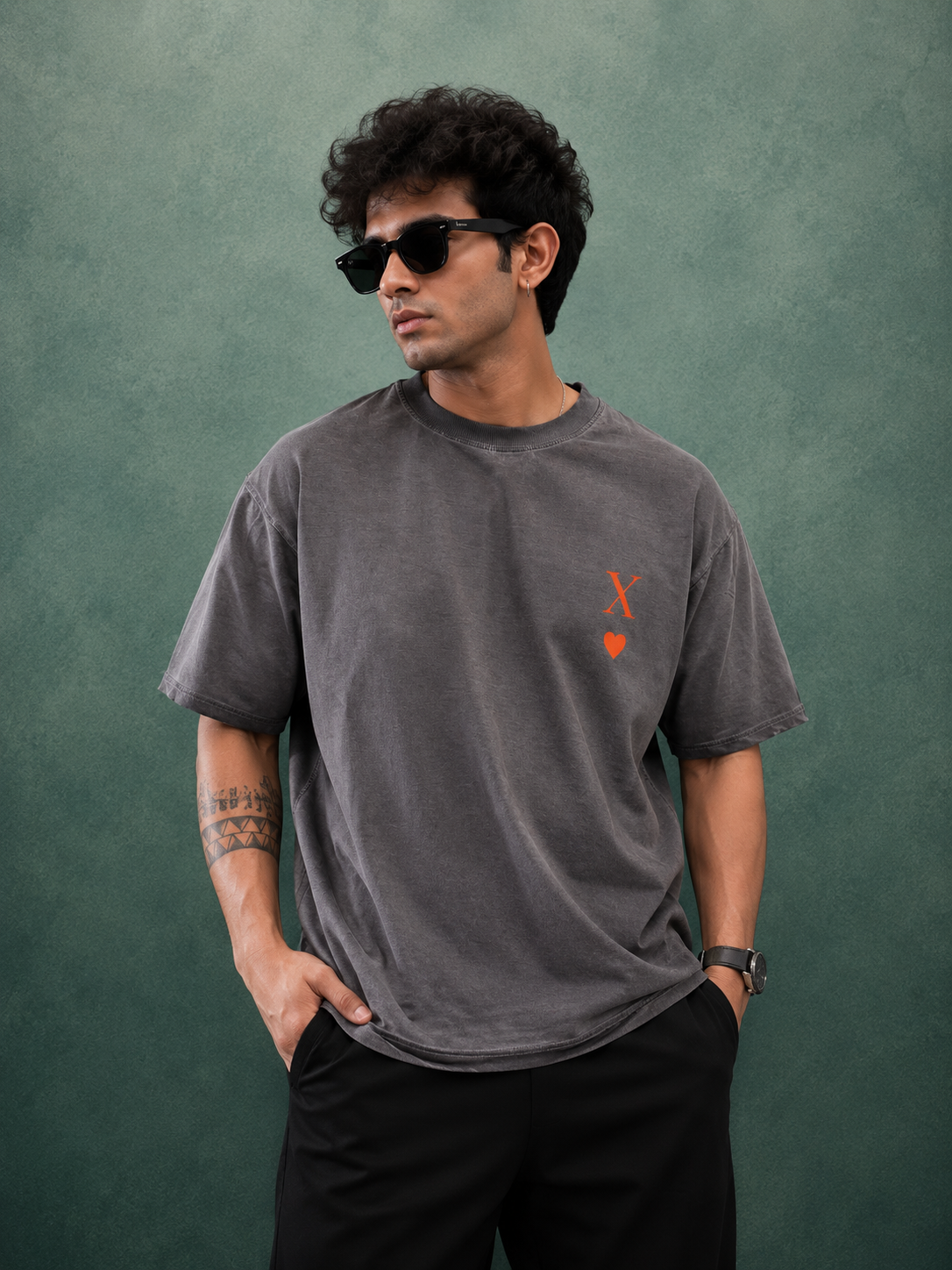 The 'X of Hearts' Oversized Acid-Wash Tee