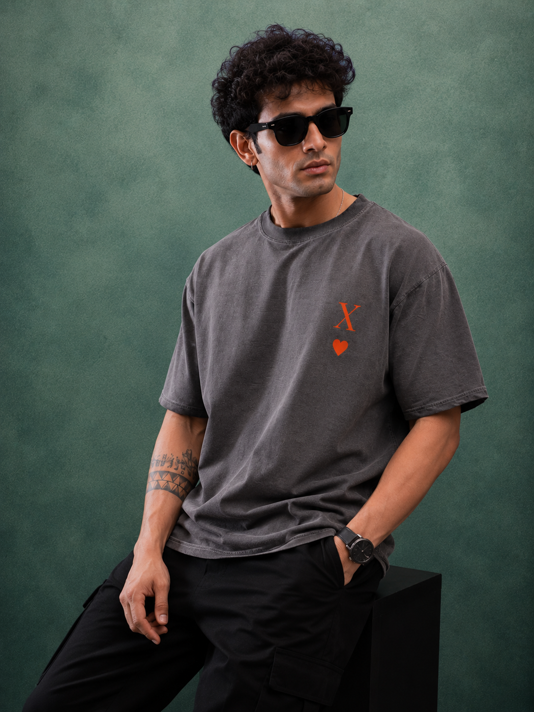 The 'X of Hearts' Oversized Acid-Wash Tee