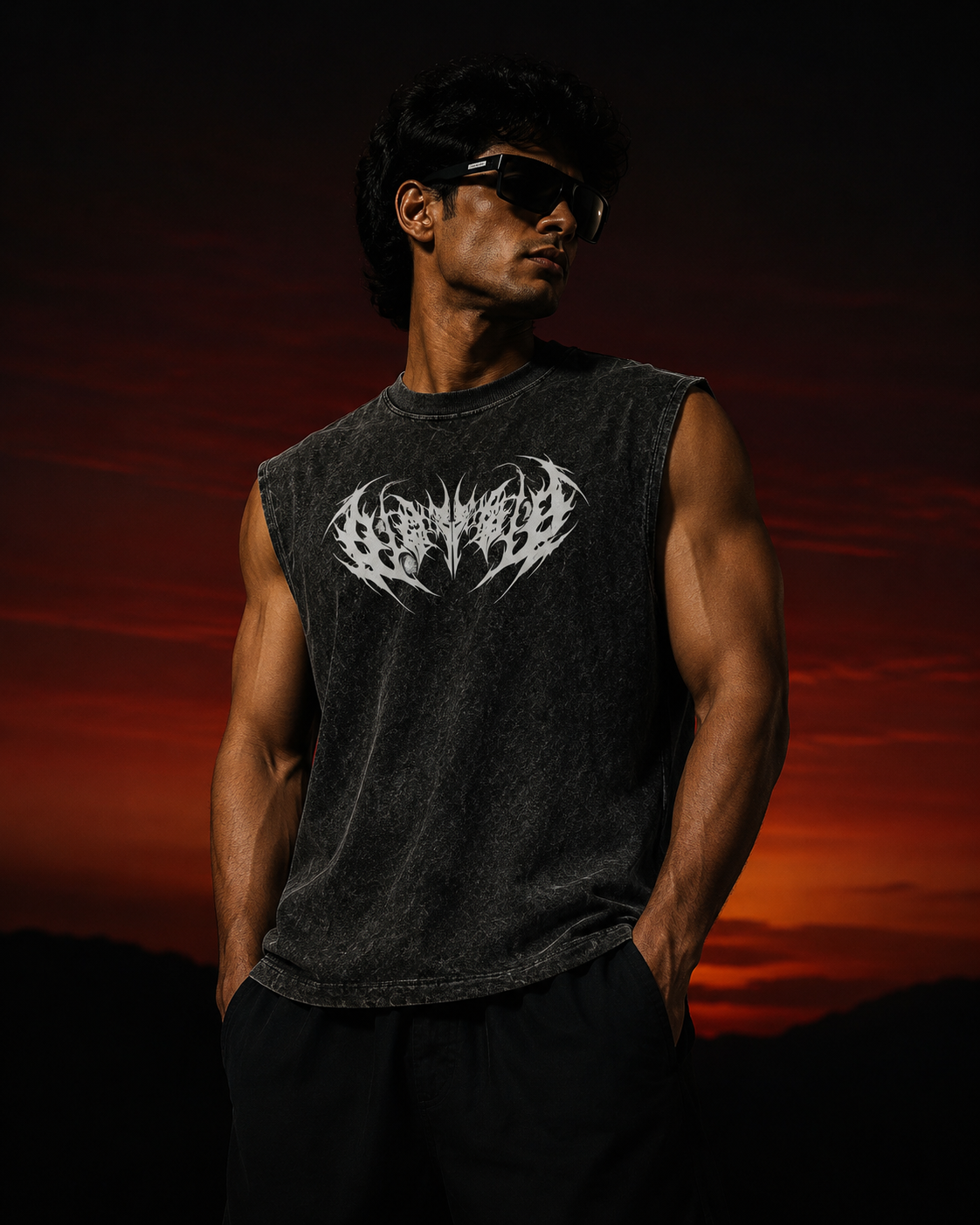 Dark Grey Acid-wash Sleeveless Tee- Void Seraph