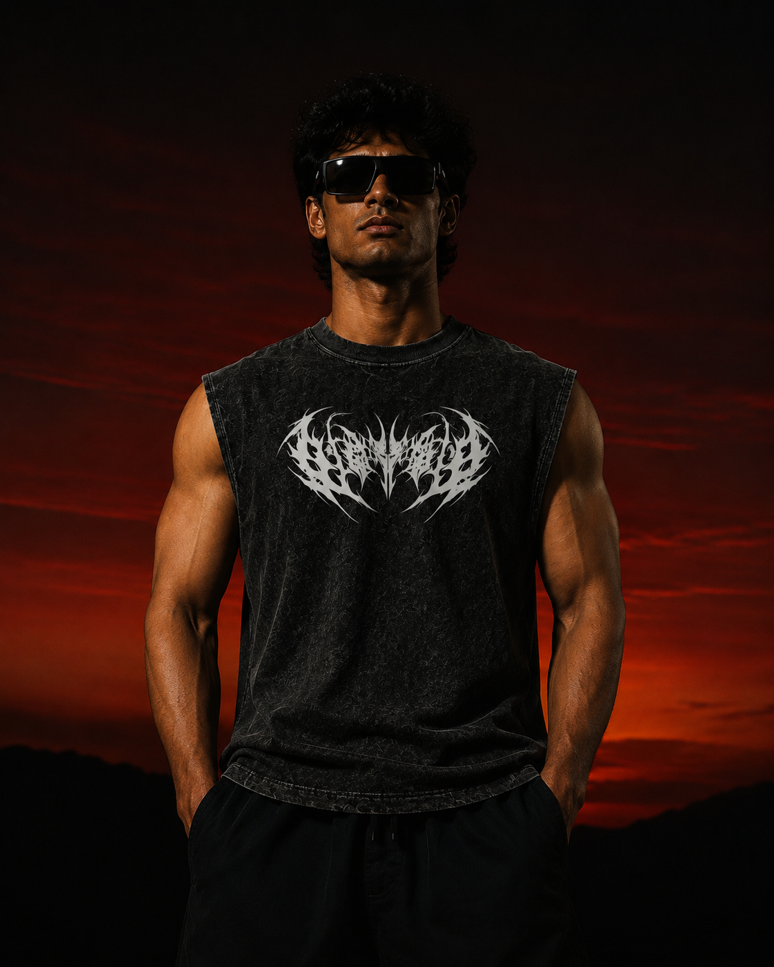 Dark Grey Acid-wash Sleeveless Tee- Void Seraph