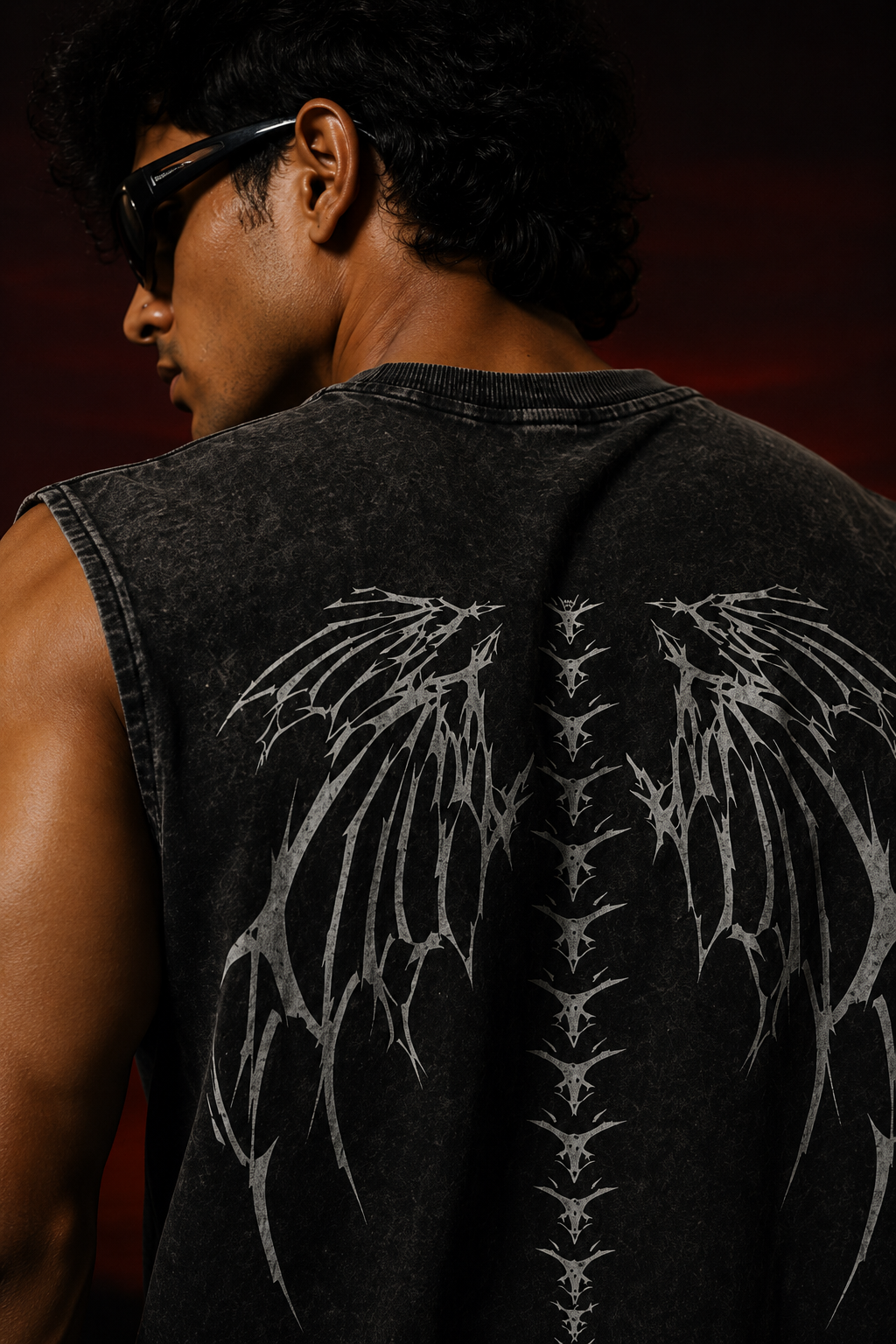 Dark Grey Acid-wash Sleeveless Tee- Void Seraph