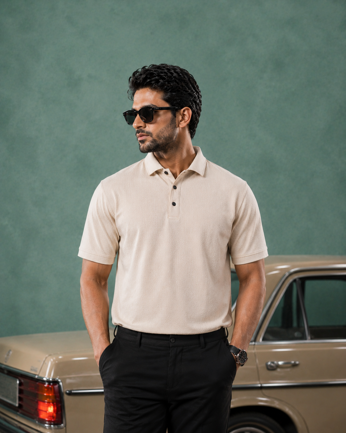 Light Beige Textured Polo