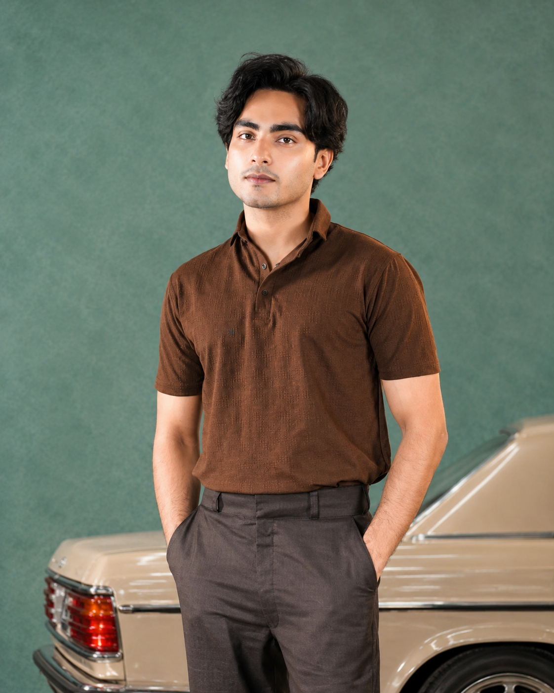 Chocolate Brown Textured Polo