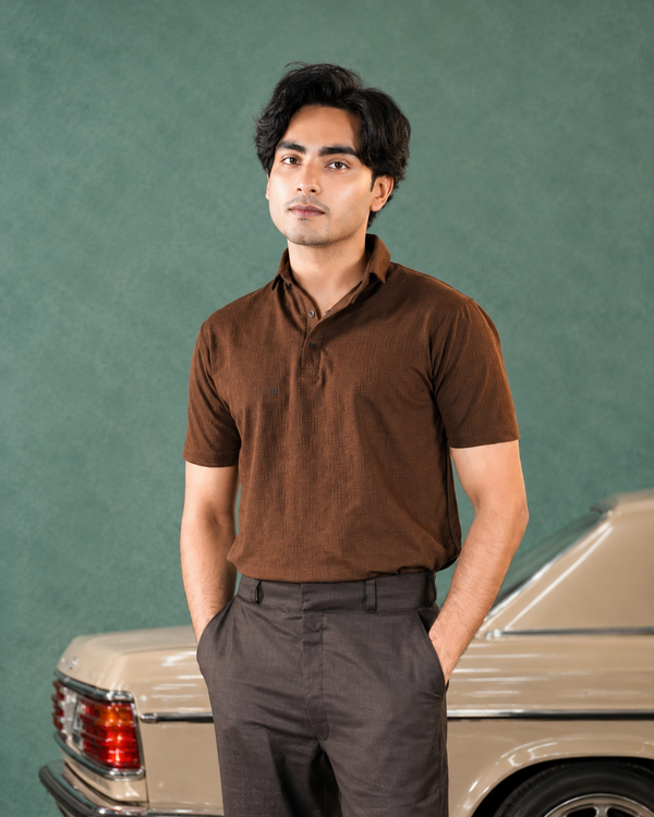 Chocolate Brown Textured Polo