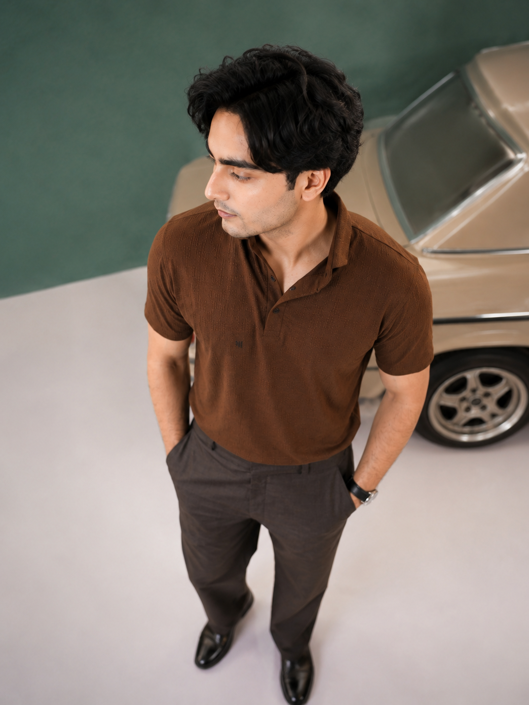 Chocolate Brown Textured Polo