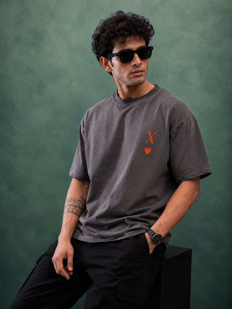 The 'X of Hearts' Oversized Acid-Wash Tee