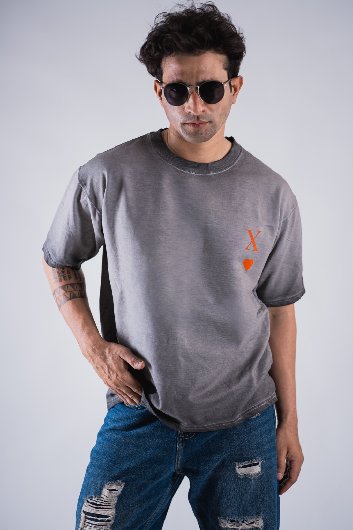 The 'X of Hearts' Oversized Acid-Wash Tee