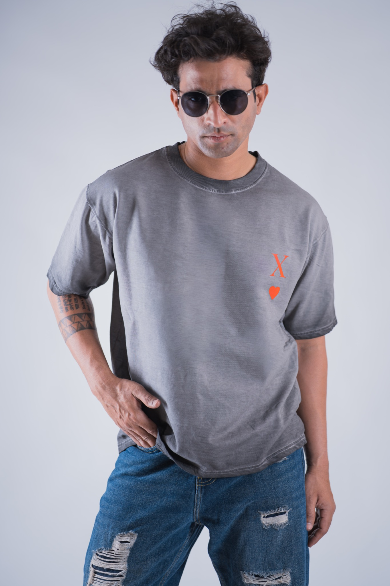 The 'X of Hearts' Oversized Acid-Wash Tee