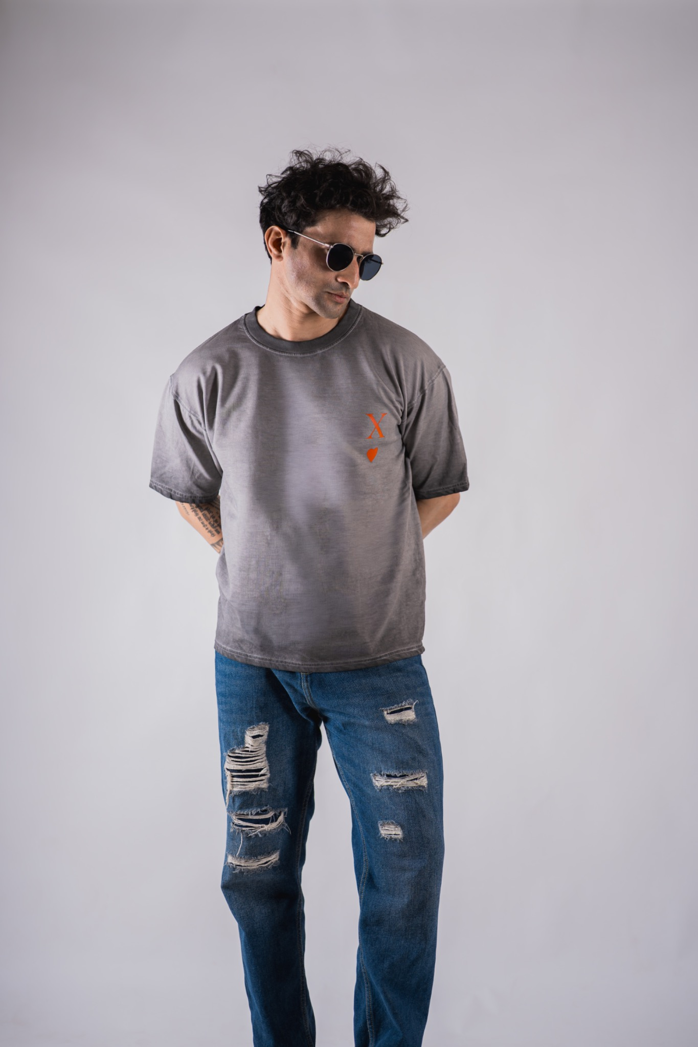 The 'X of Hearts' Oversized Acid-Wash Tee
