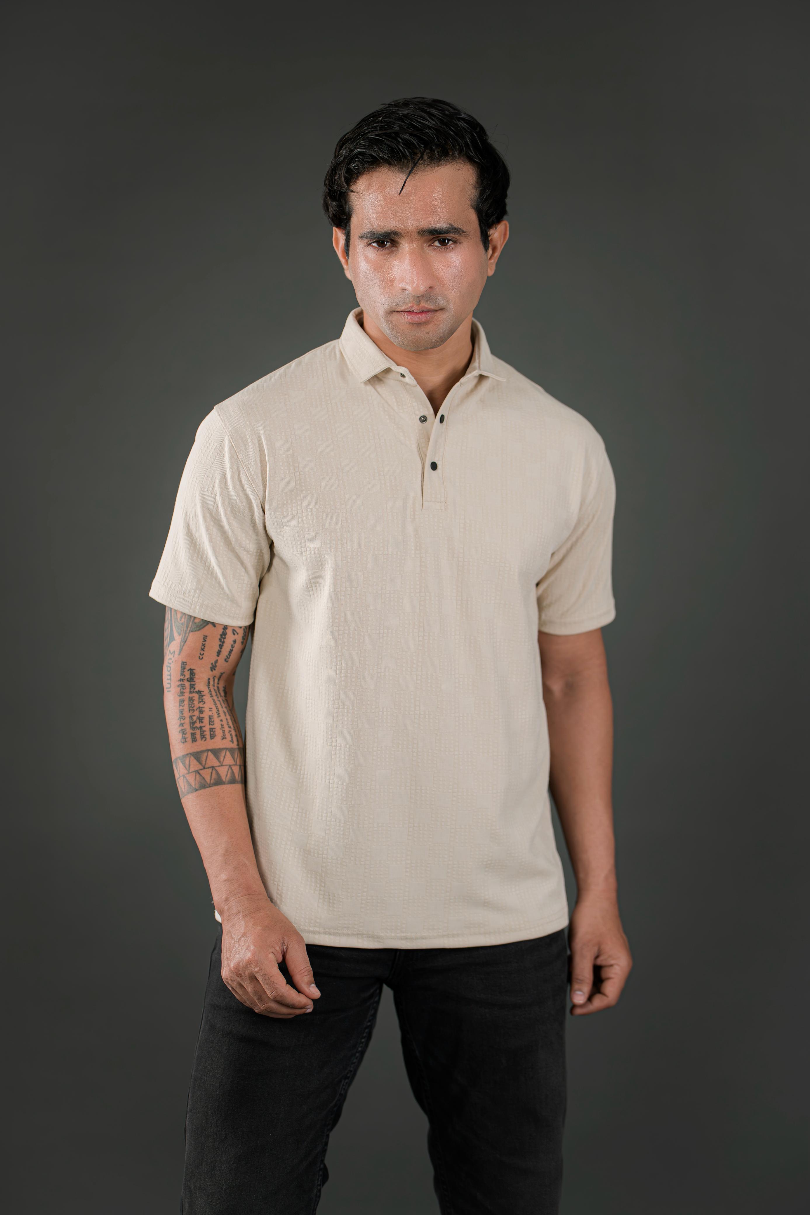 Light Beige Textured Polo