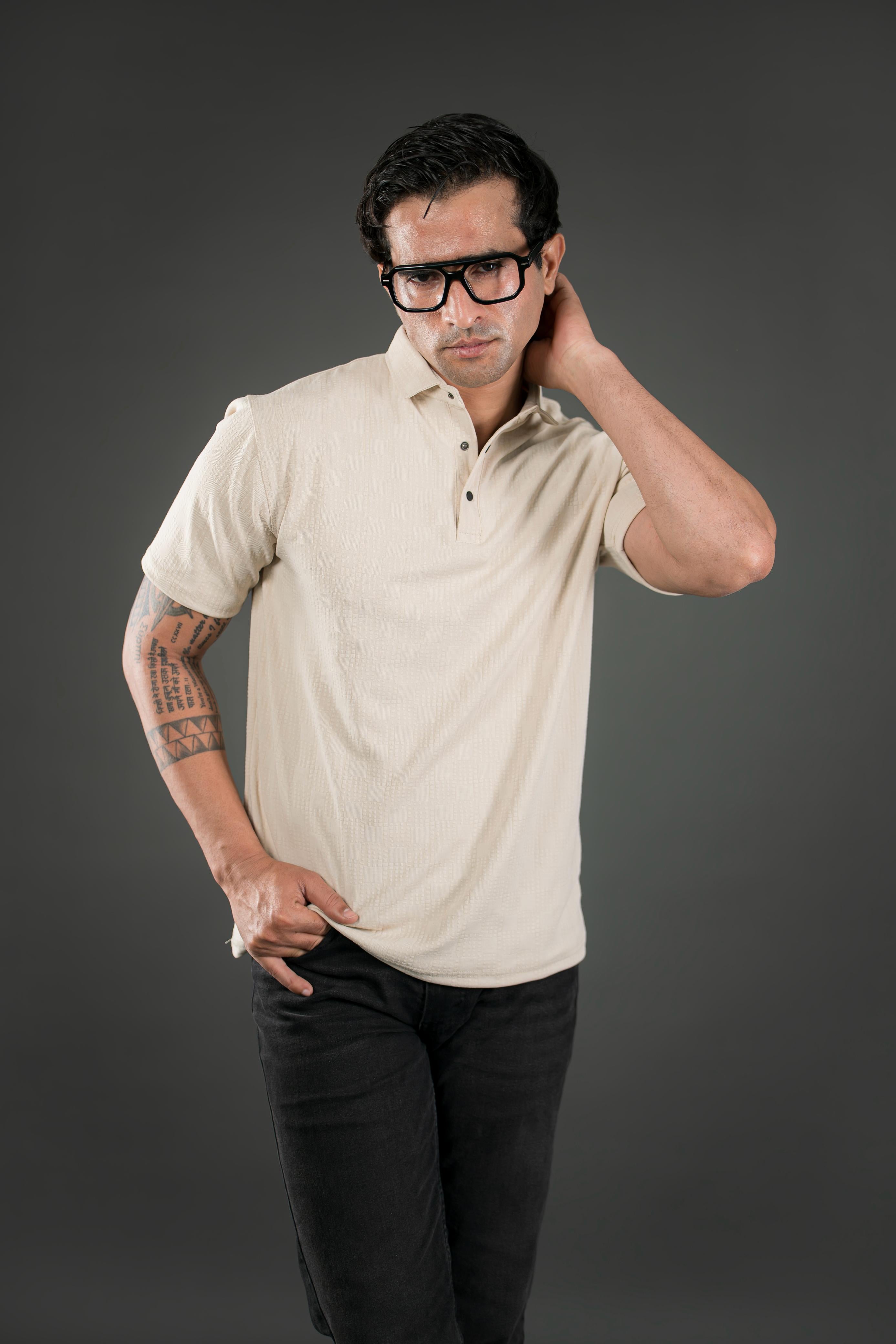 Light Beige Textured Polo