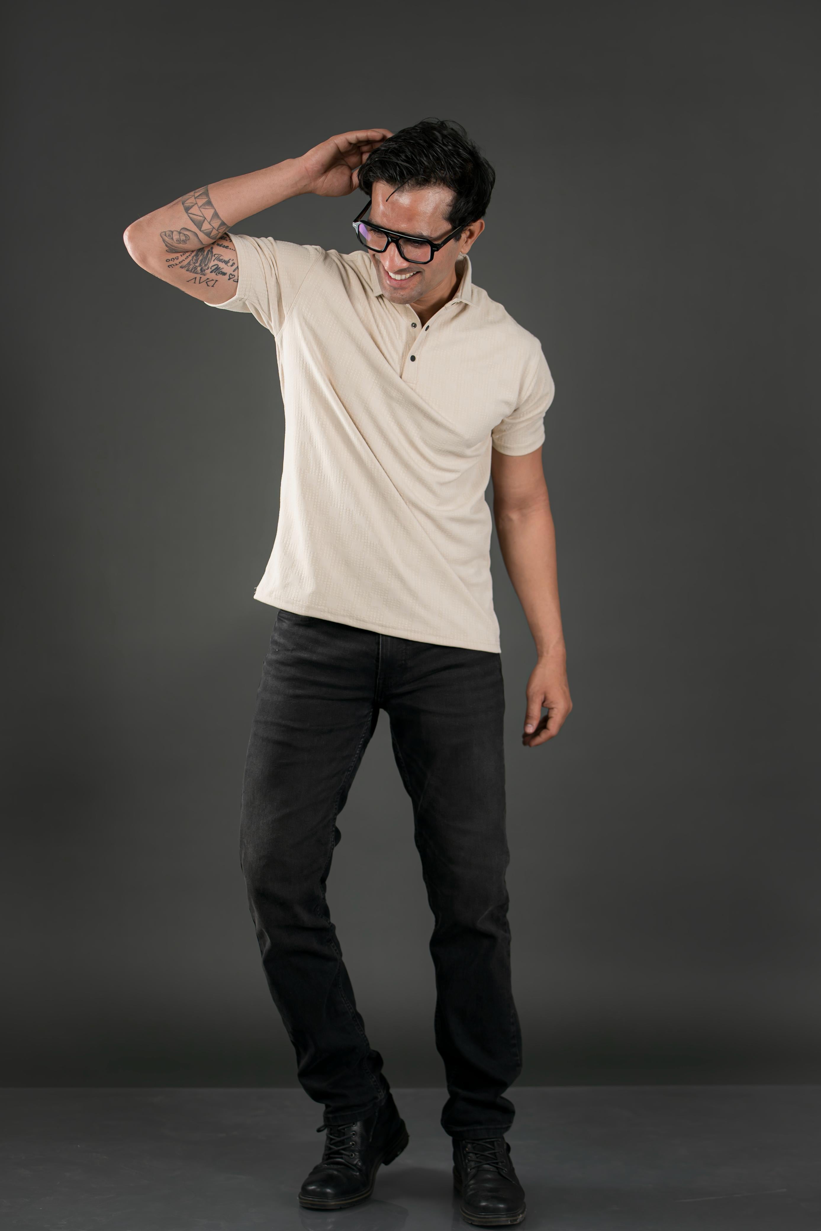 Light Beige Textured Polo