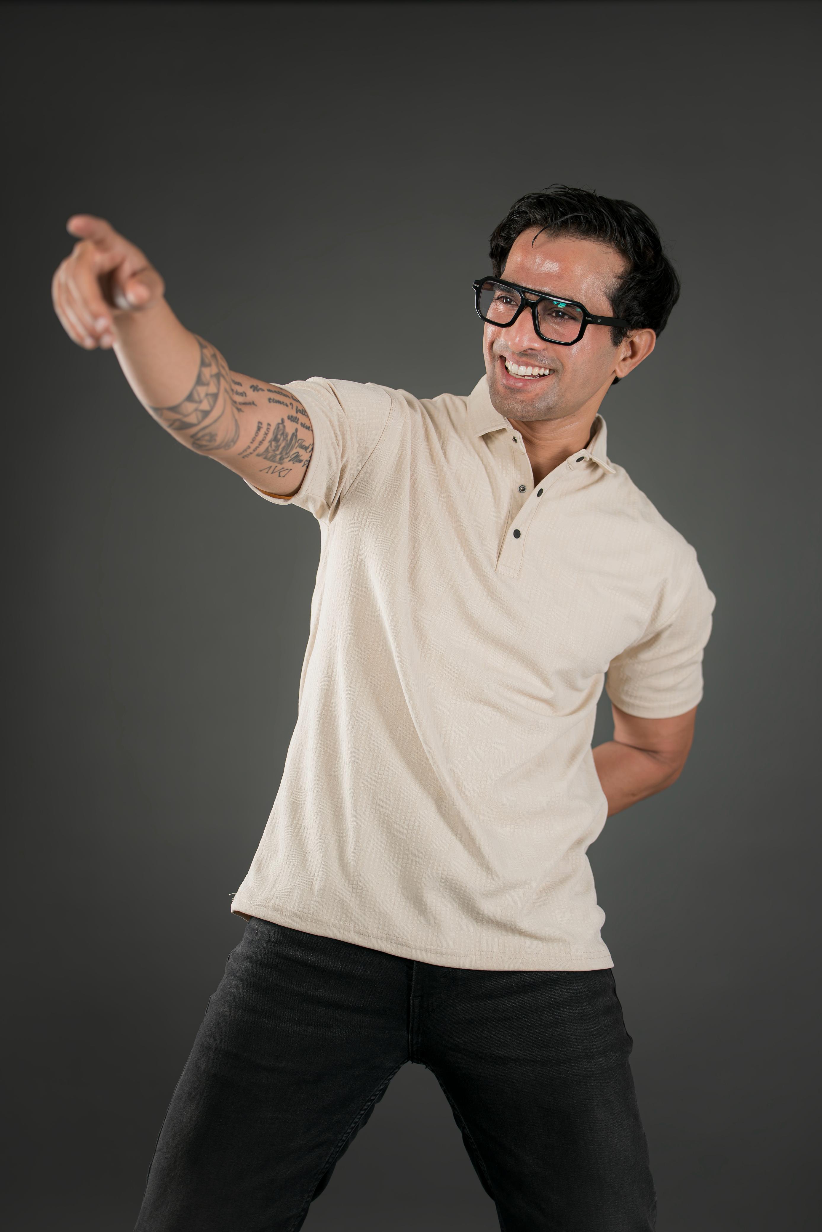 Light Beige Textured Polo