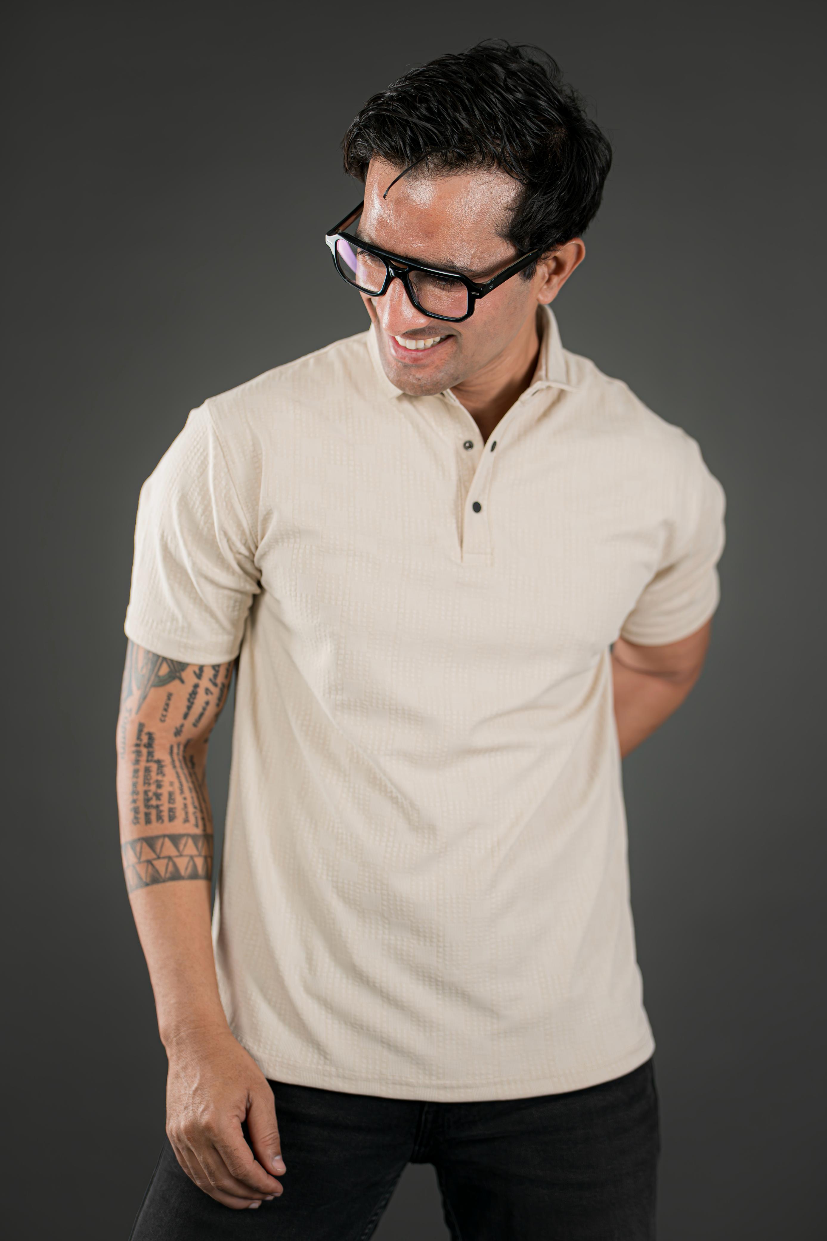 Light Beige Textured Polo