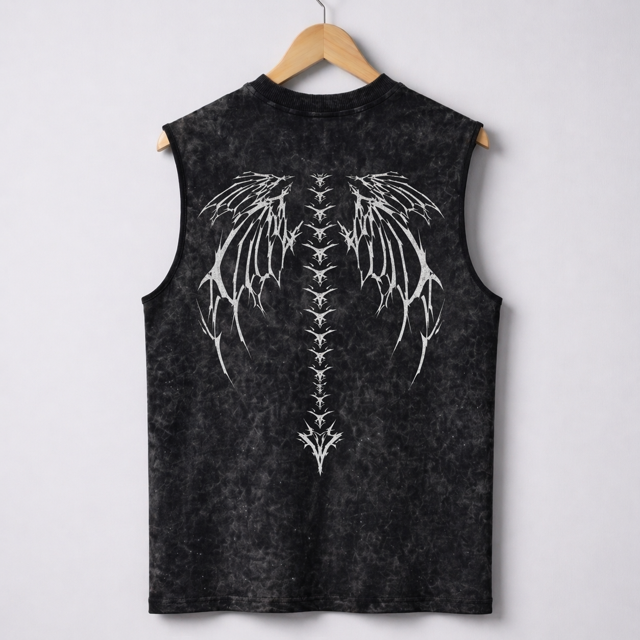 Dark Grey Acid-wash Sleeveless Tee- Void Seraph