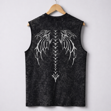 Dark Grey Acid-wash Sleeveless Tee- Void Seraph