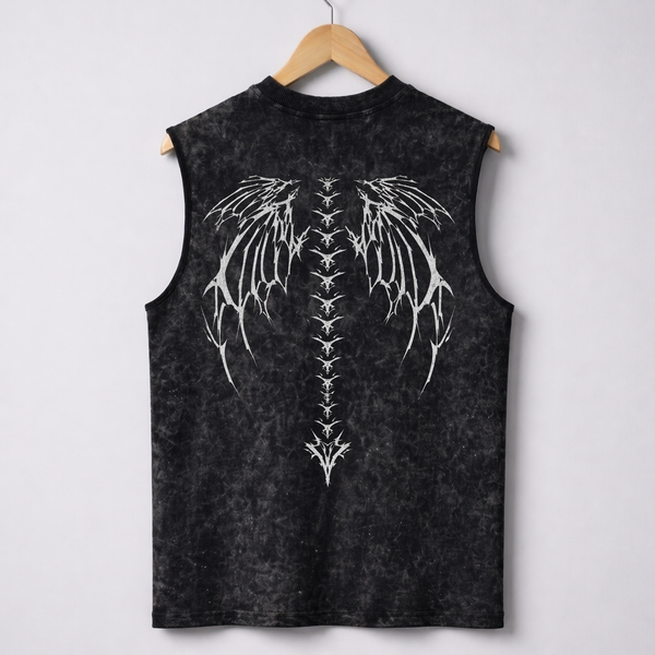 Dark Grey Acid-wash Sleeveless Tee- Void Seraph