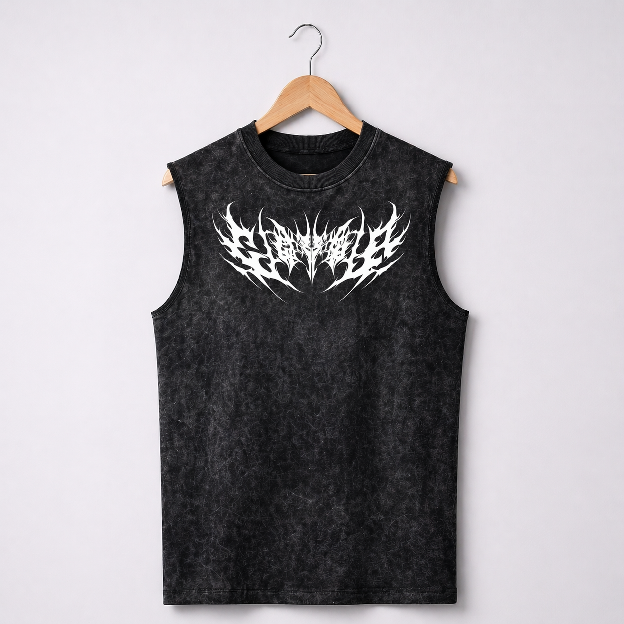 Dark Grey Acid-wash Sleeveless Tee- Void Seraph