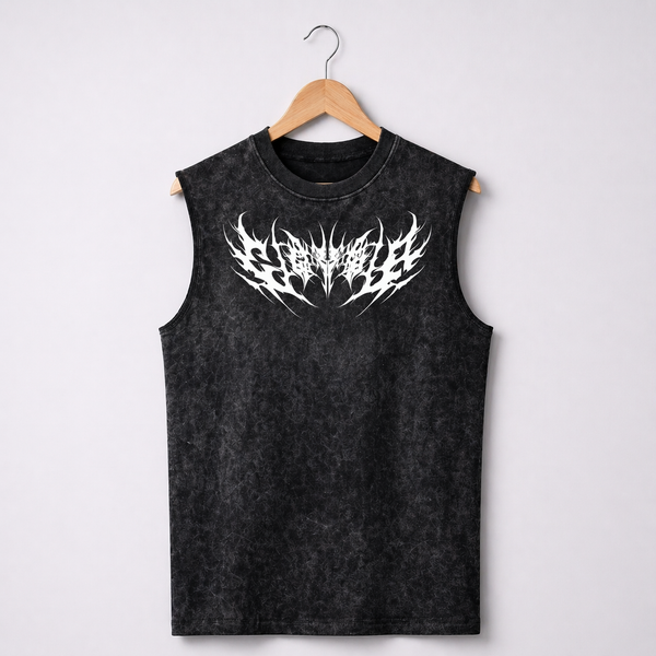 Dark Grey Acid-wash Sleeveless Tee- Void Seraph