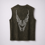 Dark Green Acid-wash Sleeveless Tee- Horned Void