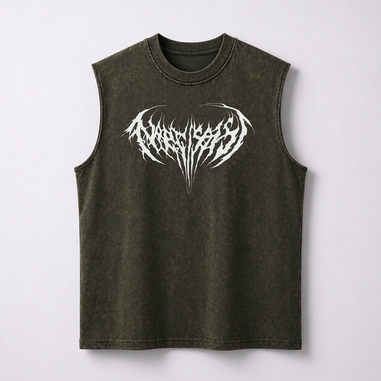 Dark Green Acid-wash Sleeveless Tee- Horned Void